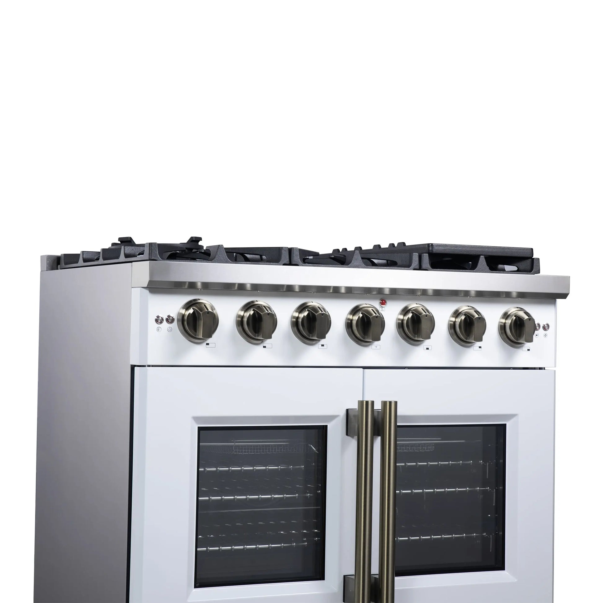 Forno Capriasca 36-Inch White Freestanding French Door Gas Range, 6 Burners, Convection Oven, Energy Efficient FORNO