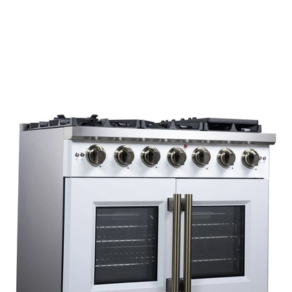 Forno Capriasca 36-Inch White Freestanding French Door Gas Range, 6 Burners, Convection Oven, Energy Efficient FORNO