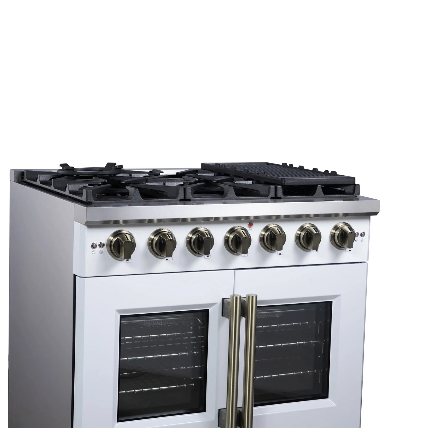 Forno Capriasca 36-Inch White Freestanding French Door Gas Range, 6 Burners, Convection Oven, Energy Efficient FORNO