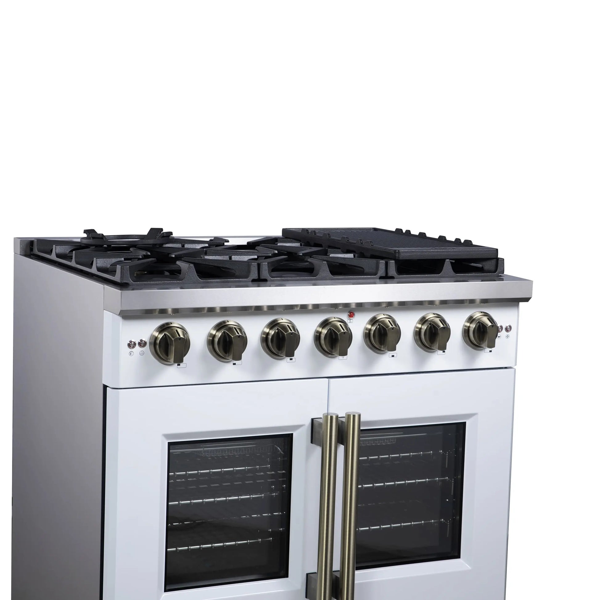 Forno Capriasca 36-Inch White Freestanding French Door Gas Range, 6 Burners, Convection Oven, Energy Efficient FORNO
