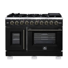 Forno Capriasca 48-Inch Black Freestanding French Door Gas Range, 8 Burners, Convection Oven, Energy Efficient FORNO