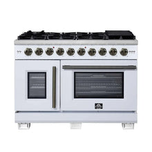 Forno Capriasca 48-Inch White Freestanding French Door Gas Range, 8 Burners, Convection Oven, Energy Efficient FORNO