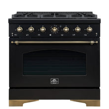 Forno Antico 36-Inch Freestanding Gas Range, Black, Antique Brass Design, 6 Burners, Convection Oven, Energy Efficient FORNO