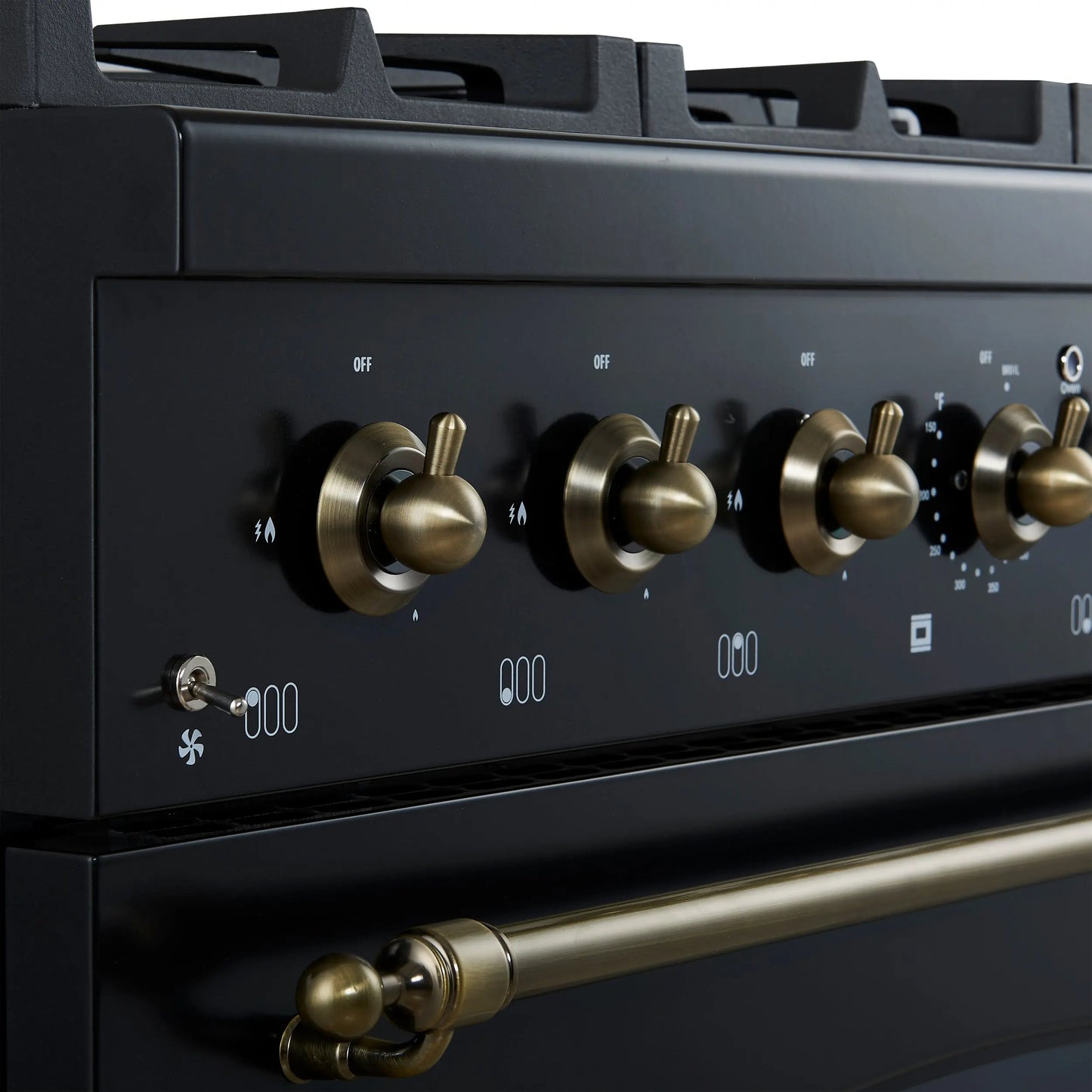 Forno Antico 36-Inch Freestanding Gas Range, Black, Antique Brass Design, 6 Burners, Convection Oven, Energy Efficient FORNO