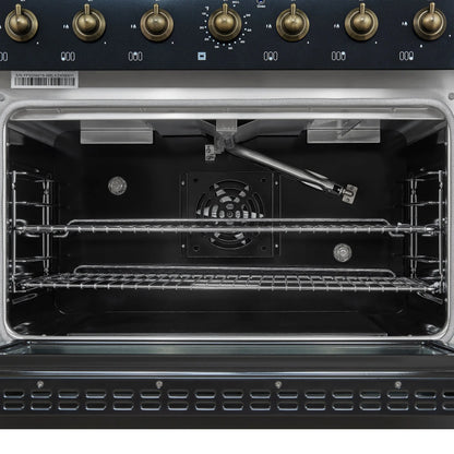 Forno Antico 36-Inch Freestanding Gas Range, Black, Antique Brass Design, 6 Burners, Convection Oven, Energy Efficient FORNO