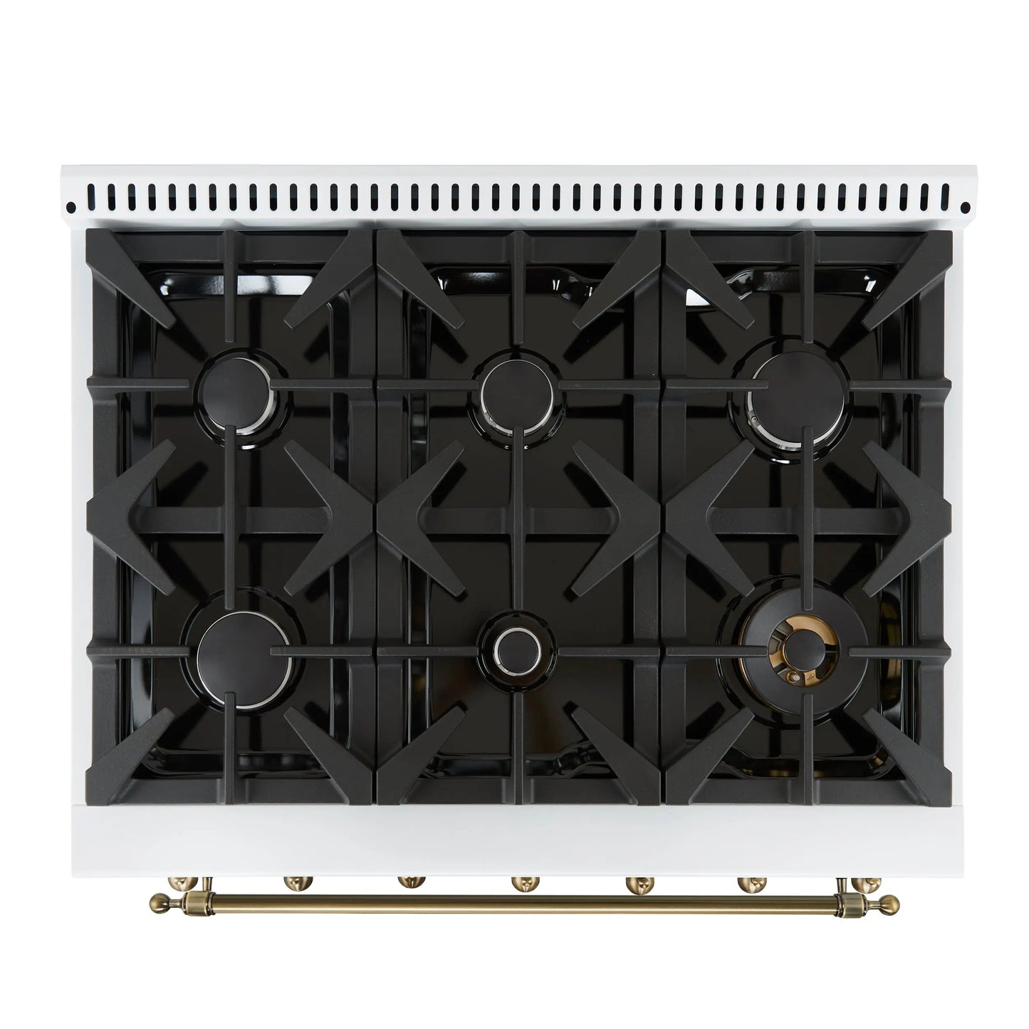 Forno Antico 36-Inch Freestanding Gas Range, White, Antique Brass Design, 6 Burners, Convection Oven, Energy Efficient FORNO