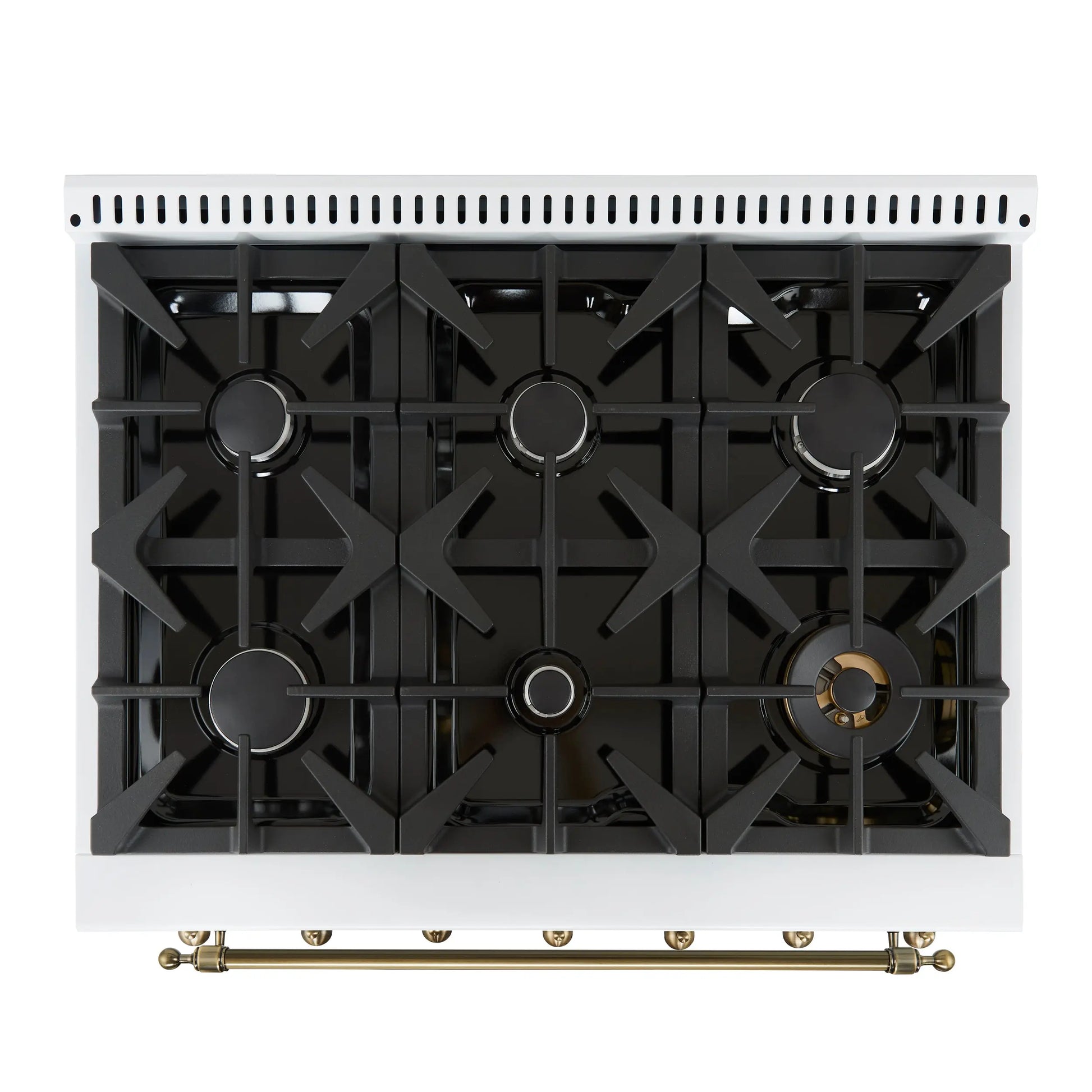 Forno Antico 36-Inch Freestanding Gas Range, White, Antique Brass Design, 6 Burners, Convection Oven, Energy Efficient FORNO