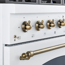 Forno Antico 36-Inch Freestanding Gas Range, White, Antique Brass Design, 6 Burners, Convection Oven, Energy Efficient FORNO