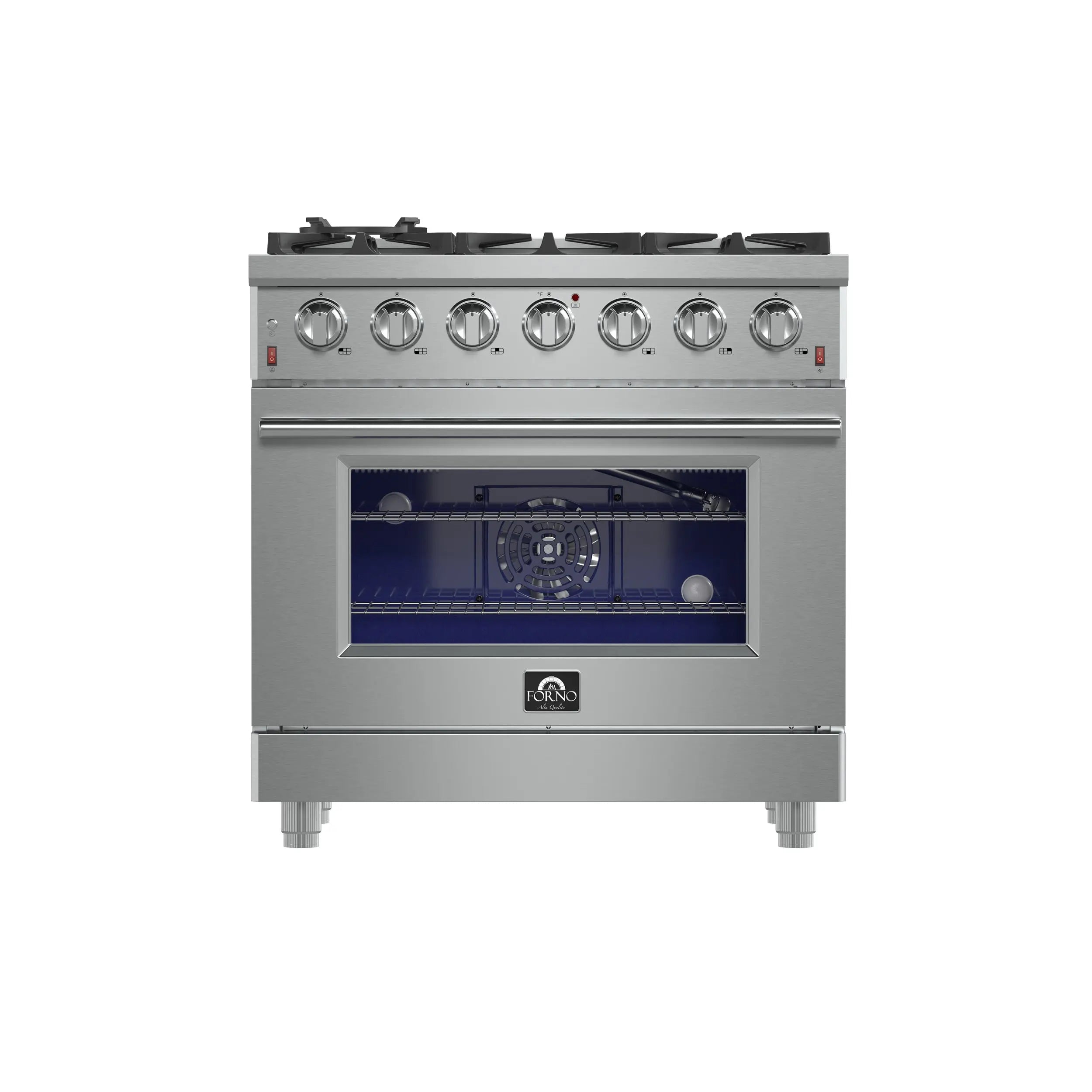 Forno Massimo 36-Inch Freestanding Gas Range, 6 Sealed Burners, Convection Oven, Energy Efficient FORNO