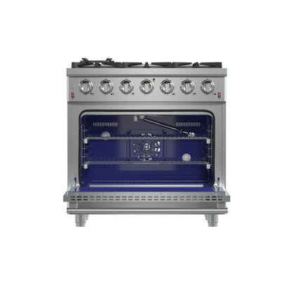 Forno Massimo 36-Inch Freestanding Gas Range, 6 Sealed Burners, Convection Oven, Energy Efficient FORNO