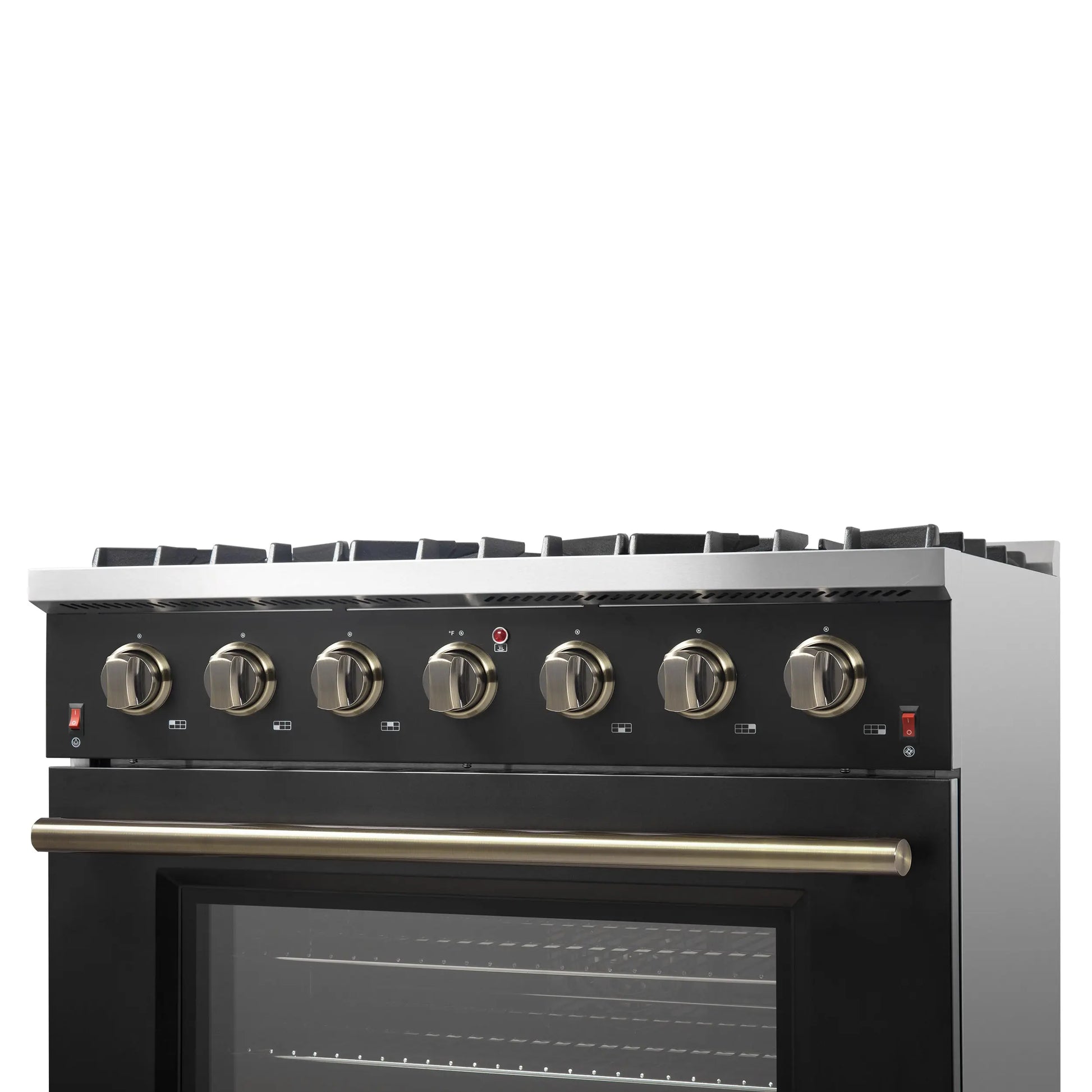 Forno Galiano 36-inch Freestanding Gas Range in Black with Antique Brass Design, 6 Burners, 83,000 BTU, 5.36 cu.ft. Convection Oven FORNO
