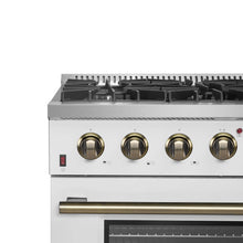 Forno Galiano 36-inch Freestanding Gas Range in White with Antique Brass Design, 6 Burners, 83,000 BTU, 5.36 cu.ft. Convection Oven FORNO