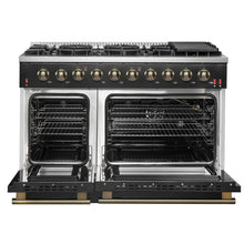FORNO Galiano 48-inch Gas Range Black & Antique Brass Design, 8 Burners, 107,000 BTU, Griddle, 6.58 cu.ft. Double Ovens FORNO