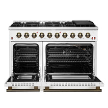 FORNO Galiano 48-inch Gas Range White & Antique Brass Design, 8 Burners, 107,000 BTU, Griddle, 6.58 cu.ft. Double Ovens FORNO