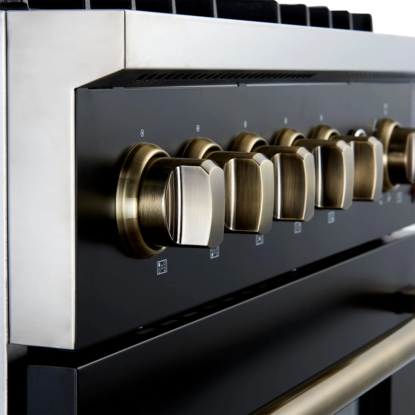 Giovanni 30-inch Gas Range Black & Antique Brass Design, 5 Burners 67,000 BTU, 4.32 cu.ft. Convection Oven FORNO