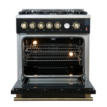 Giovanni 30-inch Gas Range Black & Antique Brass Design, 5 Burners 67,000 BTU, 4.32 cu.ft. Convection Oven FORNO
