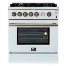 Giovanni 30-inch Gas Range White & Antique Brass Design, 5 Burners 67,000 BTU, 4.32 cu.ft. Convection Oven FORNO