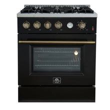 Marco 30-inch Gas Range Black & Antique Brass Design, 4 Burners 37,000 BTU, 4.32 cu.ft. Convection Oven FORNO