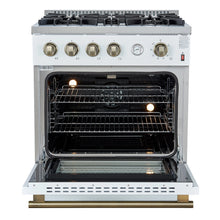 Marco 30-inch Gas Range White & Antique Brass Design, 4 Burners 37,000 BTU, 4.32 cu.ft. Convection Oven FORNO