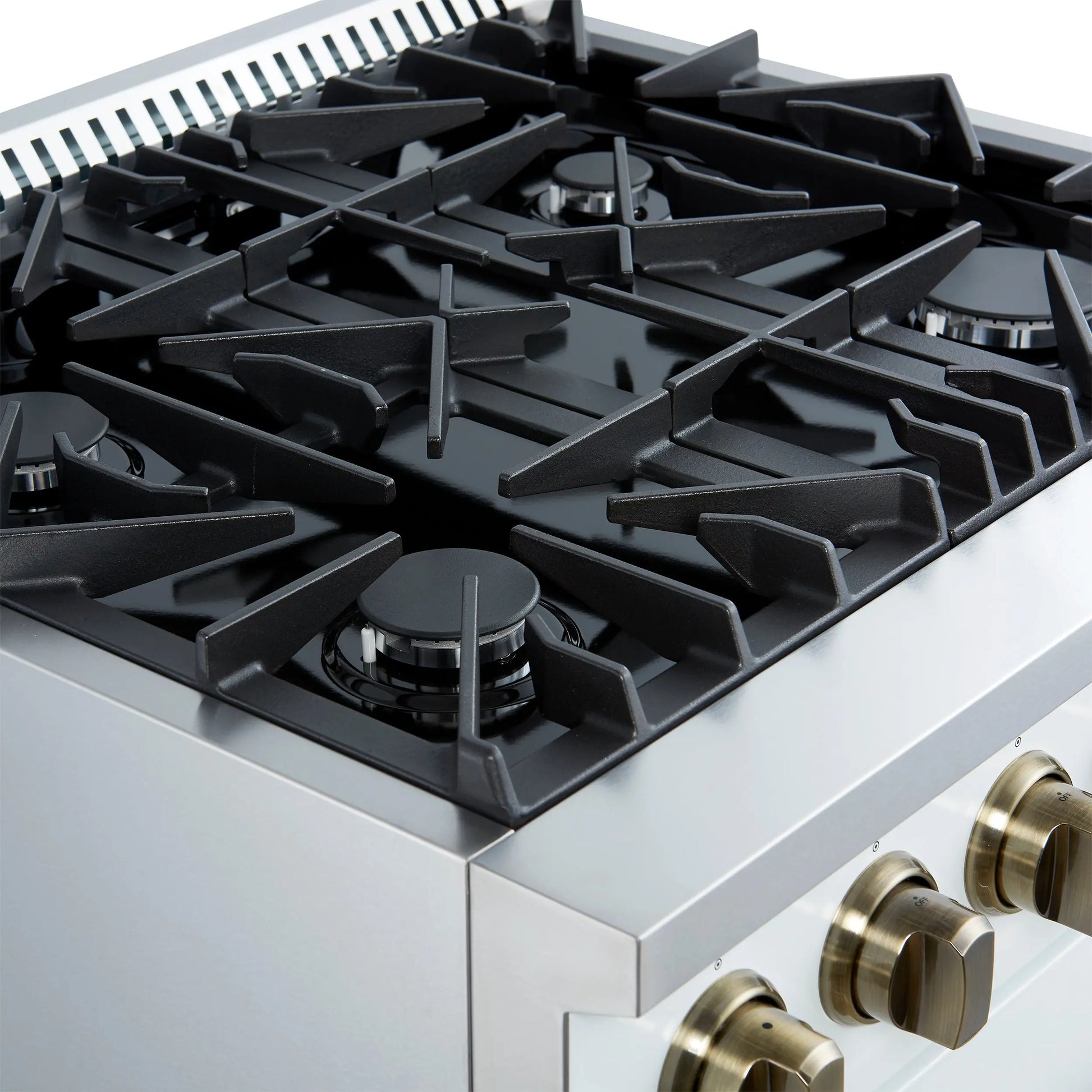 Marco 30-inch Gas Range White & Antique Brass Design, 4 Burners 37,000 BTU, 4.32 cu.ft. Convection Oven FORNO