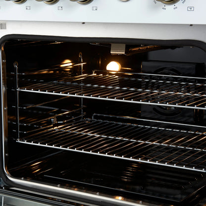 Marco 30-inch Gas Range White & Antique Brass Design, 4 Burners 37,000 BTU, 4.32 cu.ft. Convection Oven FORNO