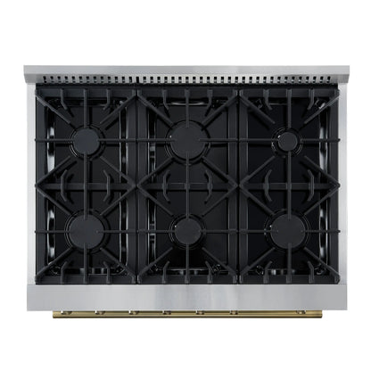 Marco 36-Inch Gas Range Black & Antique Brass Design, 6 Burners 67,000 BTU, 5.36 cu.ft. Convection Oven FORNO