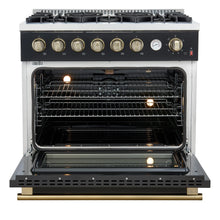 Marco 36-Inch Gas Range Black & Antique Brass Design, 6 Burners 67,000 BTU, 5.36 cu.ft. Convection Oven FORNO