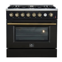 Marco 36-Inch Gas Range Black & Antique Brass Design, 6 Burners 67,000 BTU, 5.36 cu.ft. Convection Oven FORNO