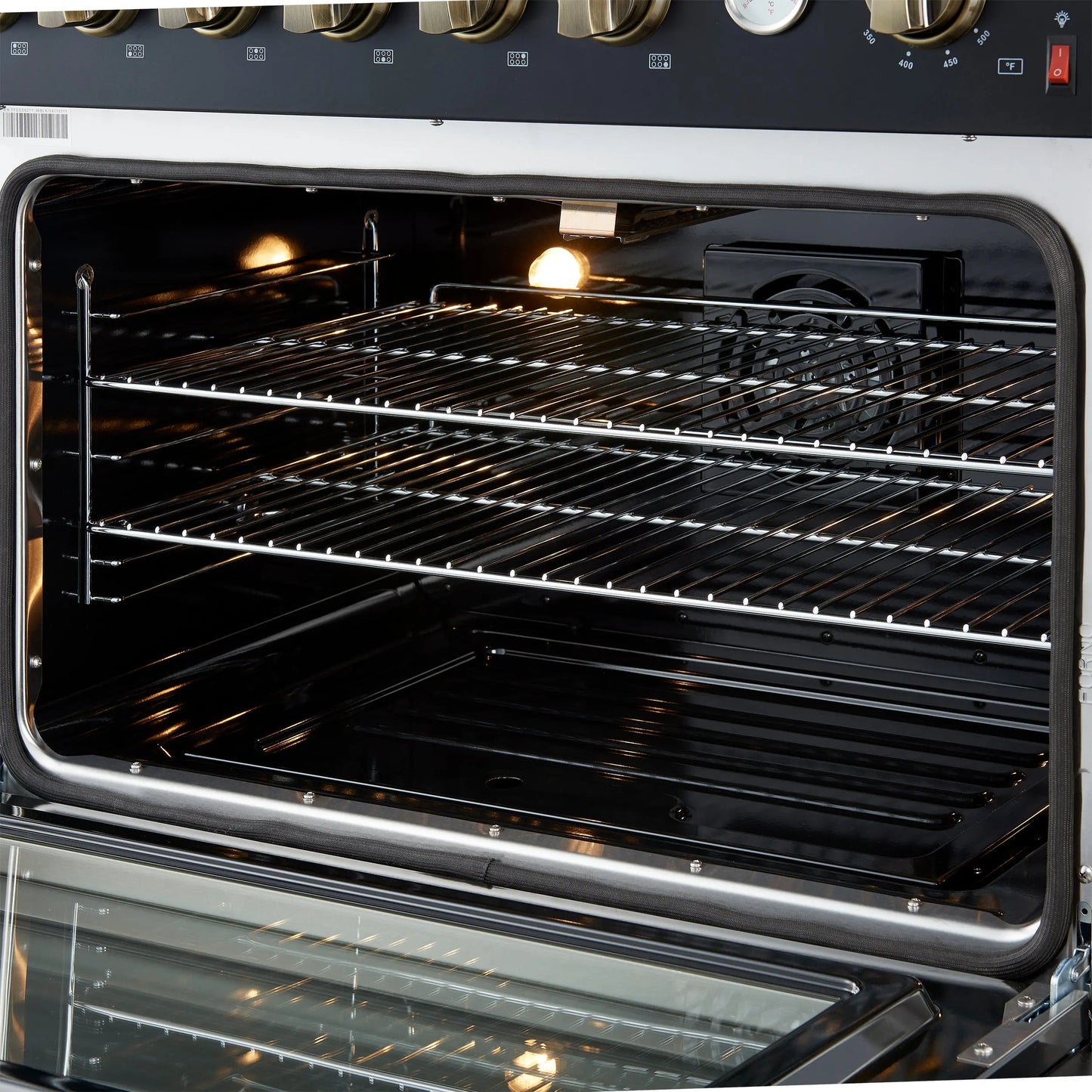Marco 36-Inch Gas Range Black & Antique Brass Design, 6 Burners 67,000 BTU, 5.36 cu.ft. Convection Oven FORNO