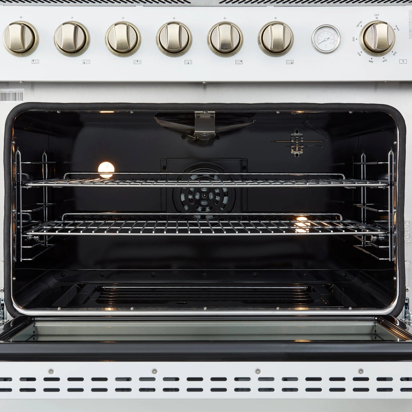 Marco 36-Inch Gas Range White & Antique Brass Design, 6 Burners 67,000 BTU, 5.36 cu.ft. Convection Oven FORNO