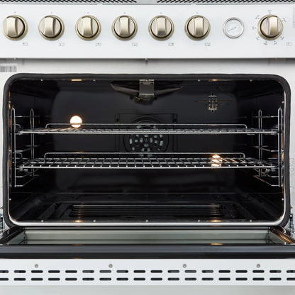 Marco 36-Inch Gas Range White & Antique Brass Design, 6 Burners 67,000 BTU, 5.36 cu.ft. Convection Oven FORNO