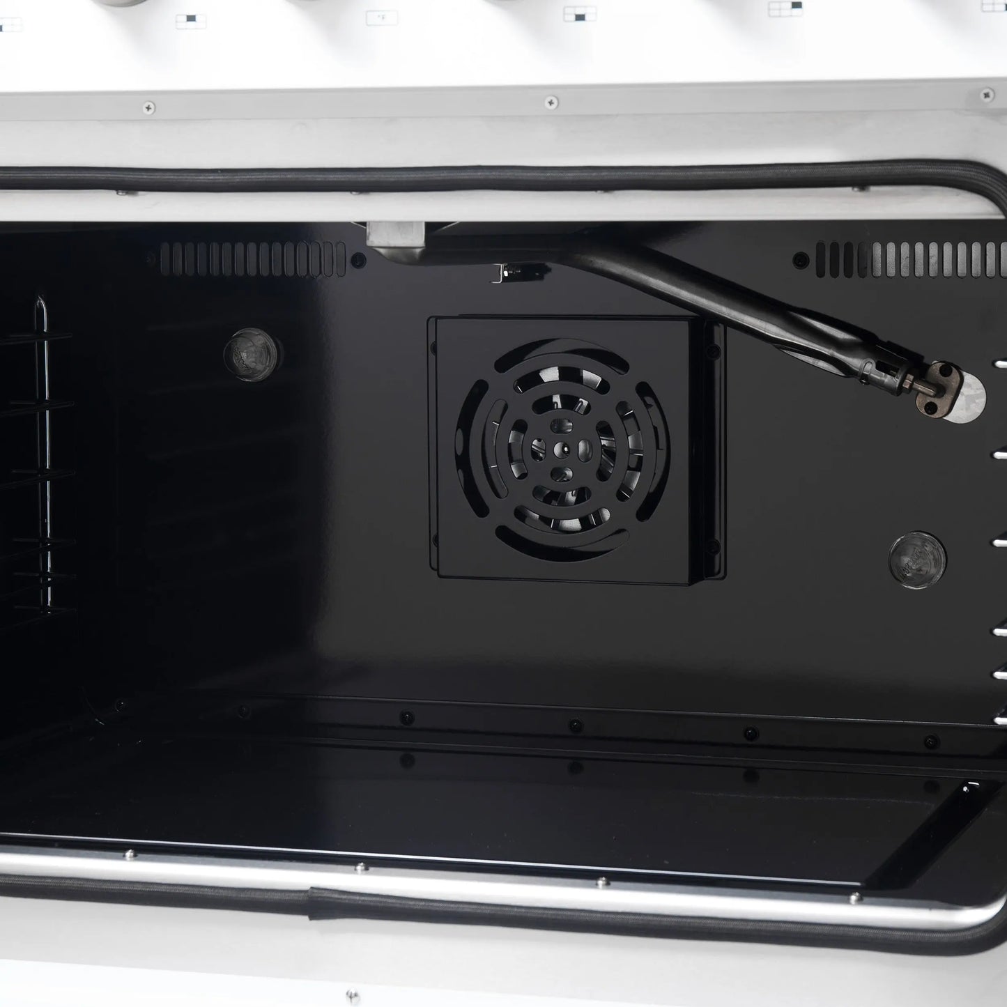 Forno Galiano 36-inch French Door Gas Range White and Antique Brass Design, 6 Sealed Burners 83,000 BTU, 5.36 cu.ft. Convection Oven FORNO