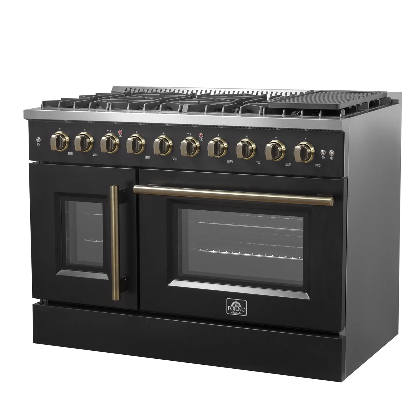 Forno Galiano 48" Freestanding French Door Gas Range in Black FORNO