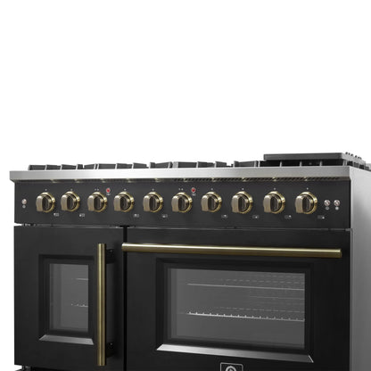 Forno Galiano 48" Freestanding French Door Gas Range in Black FORNO