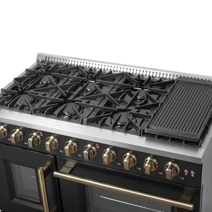 Forno Galiano 48" Freestanding French Door Gas Range in Black FORNO