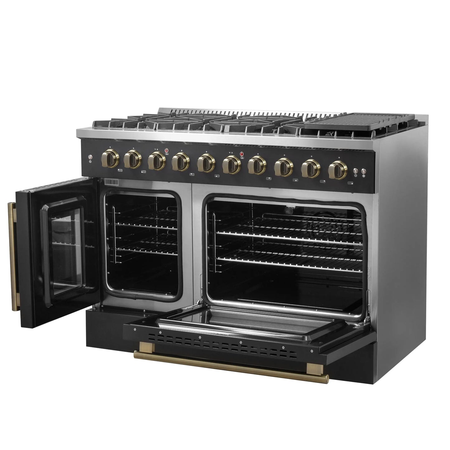 Forno Galiano 48" Freestanding French Door Gas Range in Black FORNO