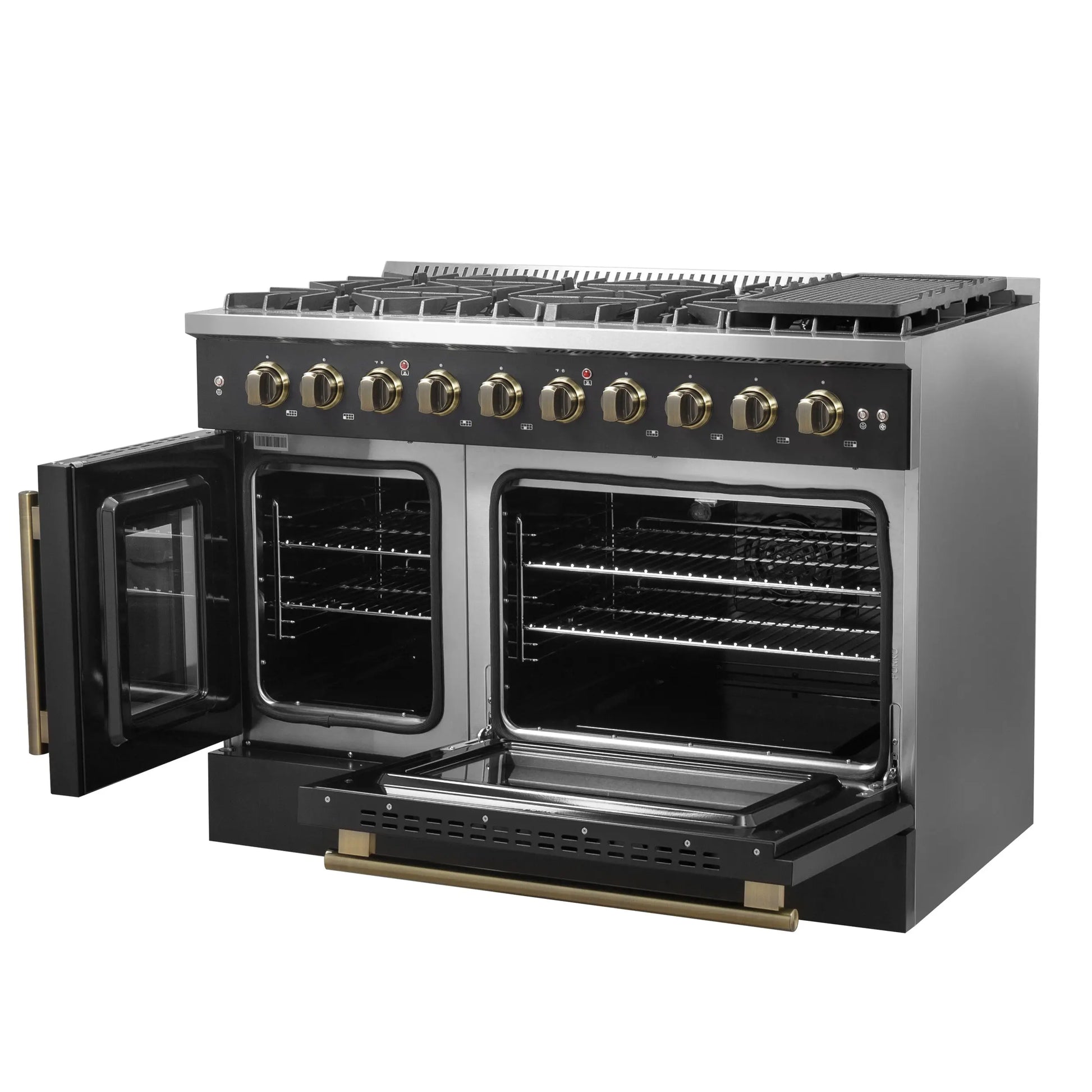 Forno Galiano 48" Freestanding French Door Gas Range in Black FORNO