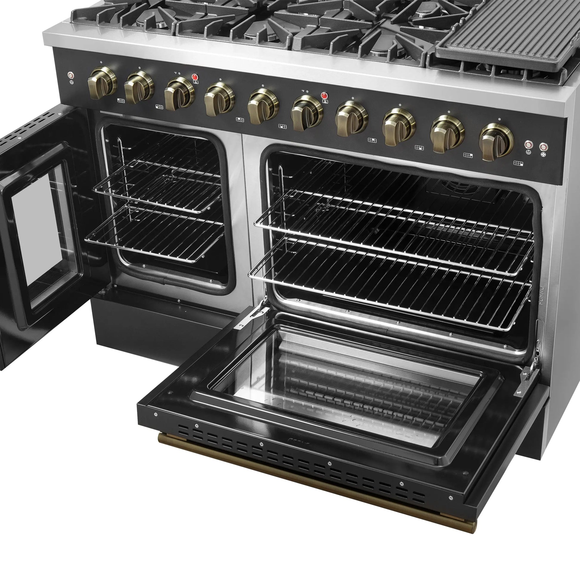 Forno Galiano 48" Freestanding French Door Gas Range in Black FORNO