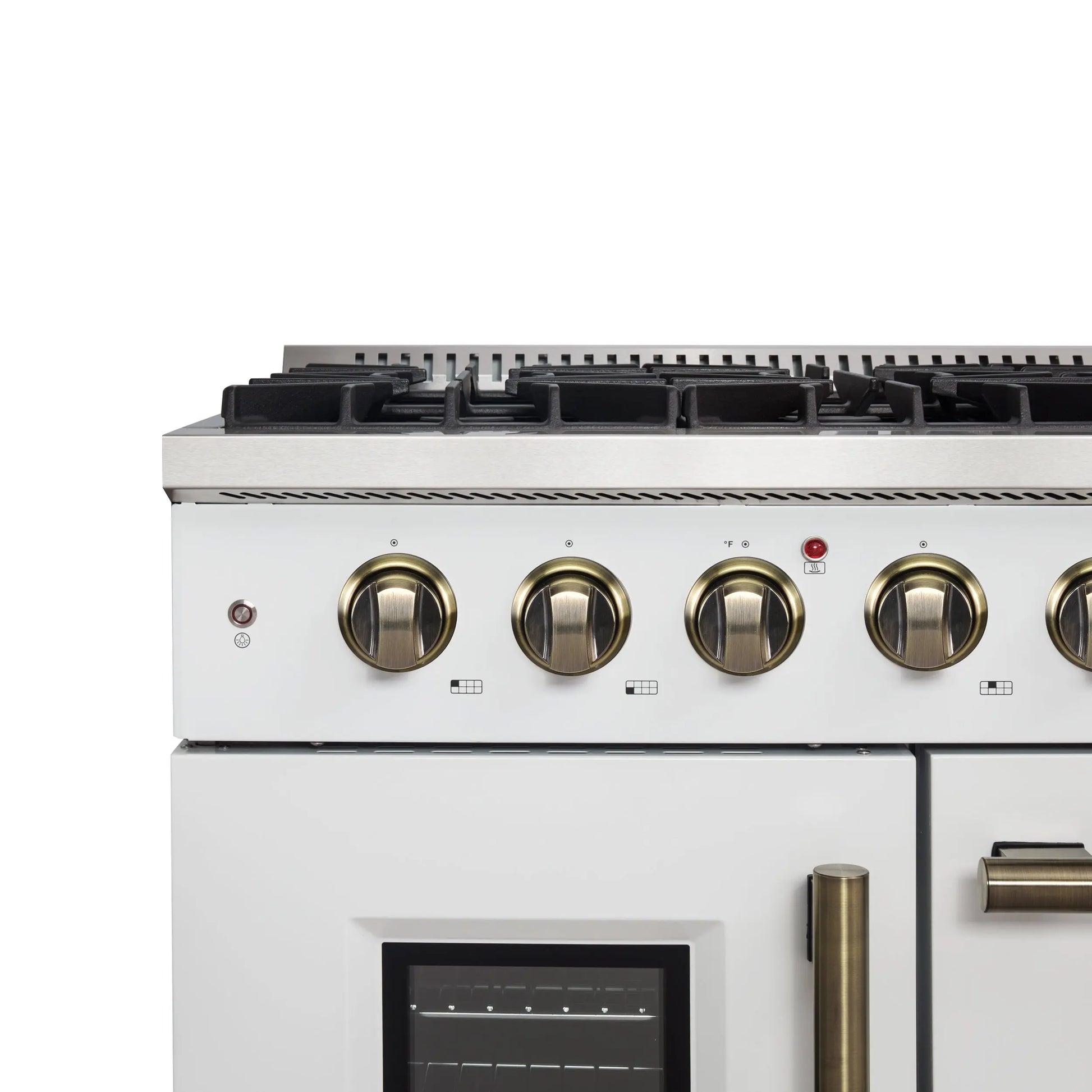 Forno Galiano 48-Inch Freestanding French Door Gas Range, White & Antique Brass FORNO