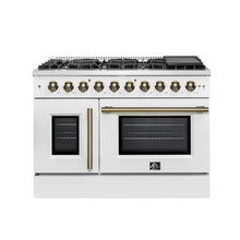 Forno Galiano 48-Inch Freestanding French Door Gas Range, White & Antique Brass FORNO