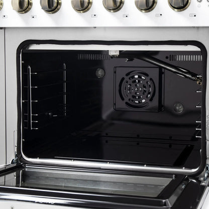 Forno Galiano 48-Inch Freestanding French Door Gas Range, White & Antique Brass FORNO