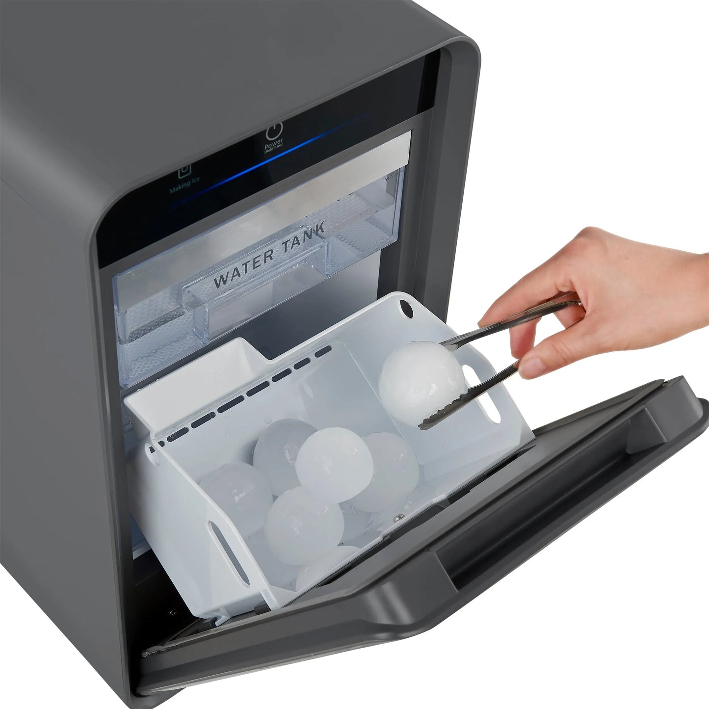 Sferico 11-in Ice Maker, Silver, 32 clear 2-in slow-melting spheres daily, stores more than 10 balls FORNO