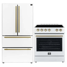 FORNO Premium 2 Pieces Kitchen Bundle - Leonardo Espresso 30-Inch White Electric Range, Moena Espresso 36-Inch White French Door Refrigerator FORNO