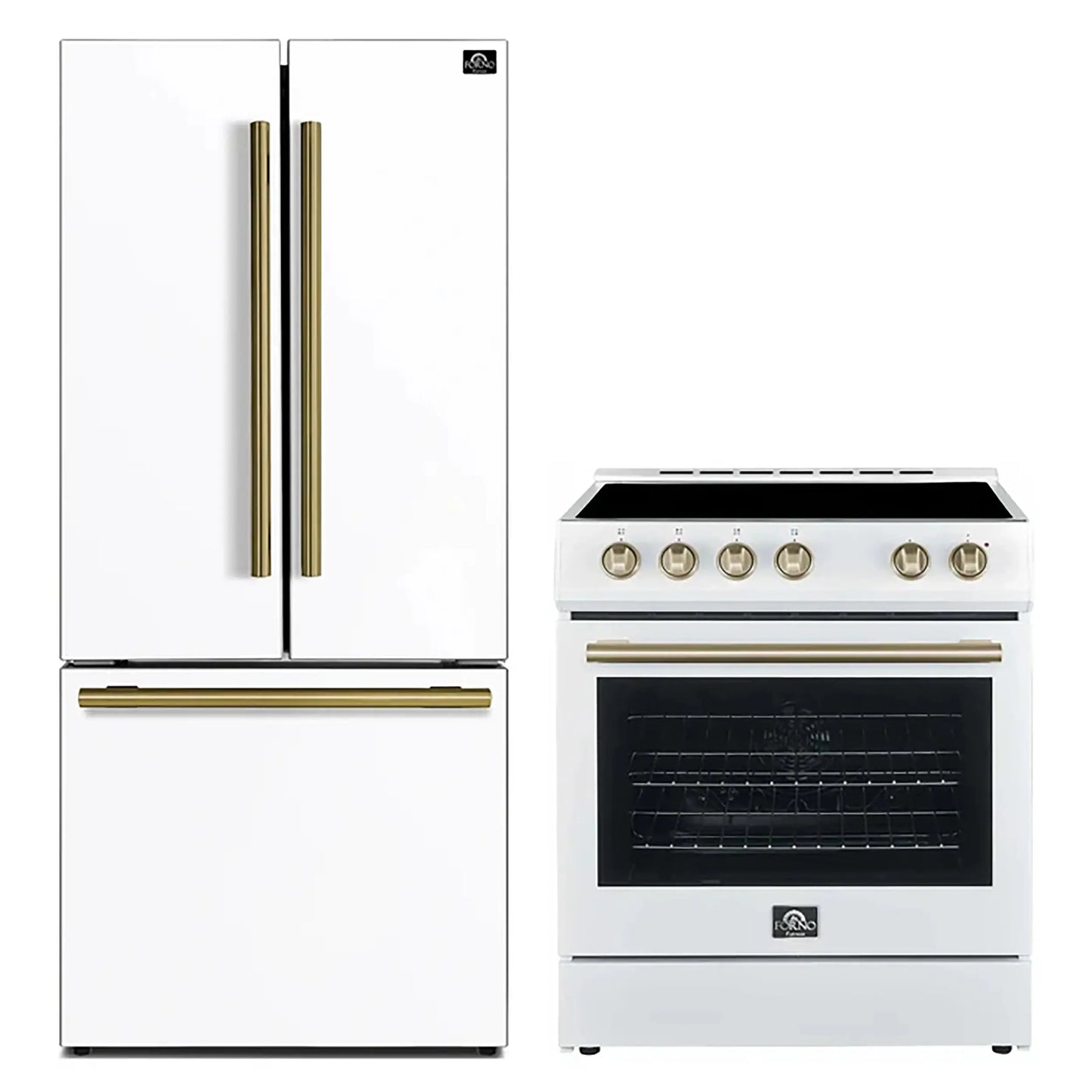Forno 2-Piece Appliance Package - 30-Inch Electric Range and 30-Inch Refrigerator in White with Stainless Steel Handle (FBDL-003-11US) FORNO