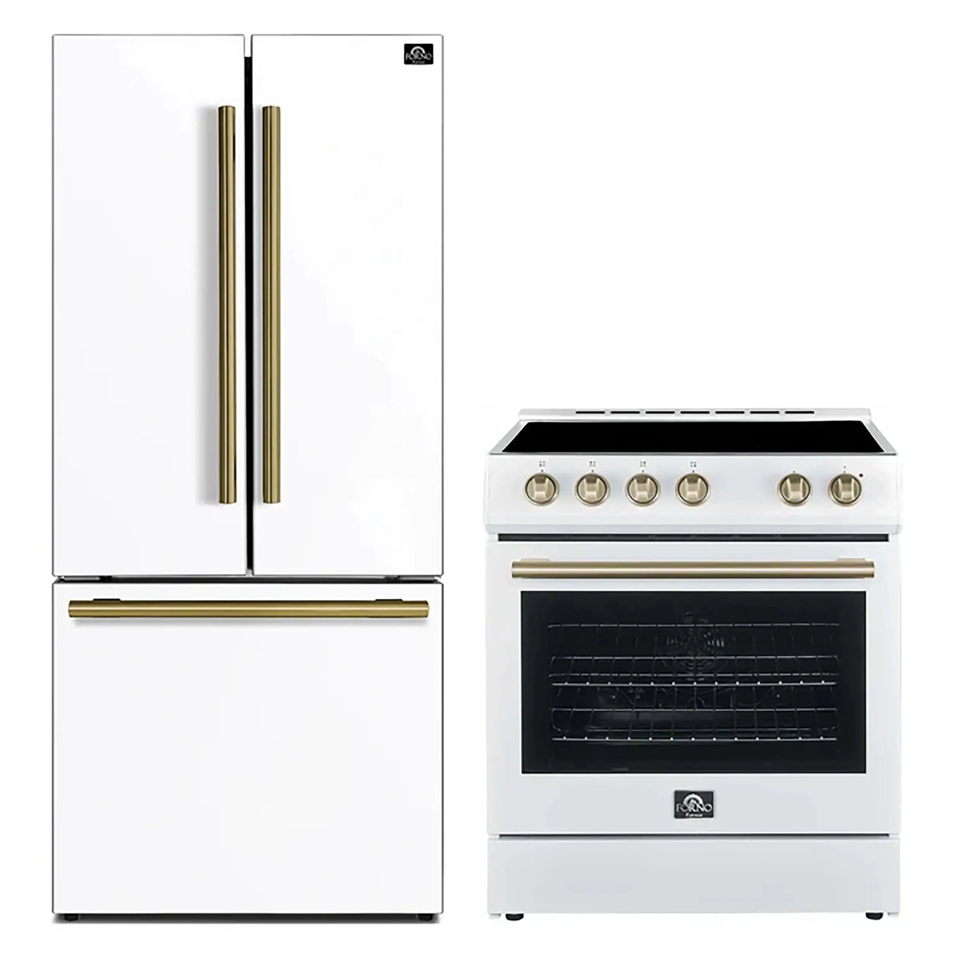 Forno 2-Piece Appliance Package - 30-Inch Electric Range and 30-Inch Refrigerator in White with Stainless Steel Handle (FBDL-003-11US) FORNO