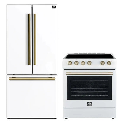 Forno 2-Piece Appliance Package - 30-Inch Electric Range and 30-Inch Refrigerator in White with Stainless Steel Handle (FBDL-003-11US) FORNO