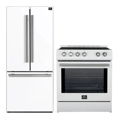 FORNO Premium 2 Pieces Kitchen Bundle - Forno Leonardo Espresso 30-Inch Slide-In White Induction Range,  Forno Gallipoli Espresso 30-Inch White French Door Refrigerator - FBDL-014-10CAUS FORNO