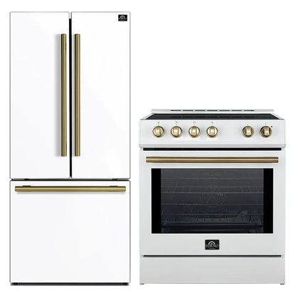FORNO Premium 2 Pieces Kitchen Bundle - Forno Leonardo Espresso 30-Inch Slide-In White Induction Range,  Forno Gallipoli Espresso 30-Inch White French Door Refrigerator - FBDL-014-10CAUS FORNO