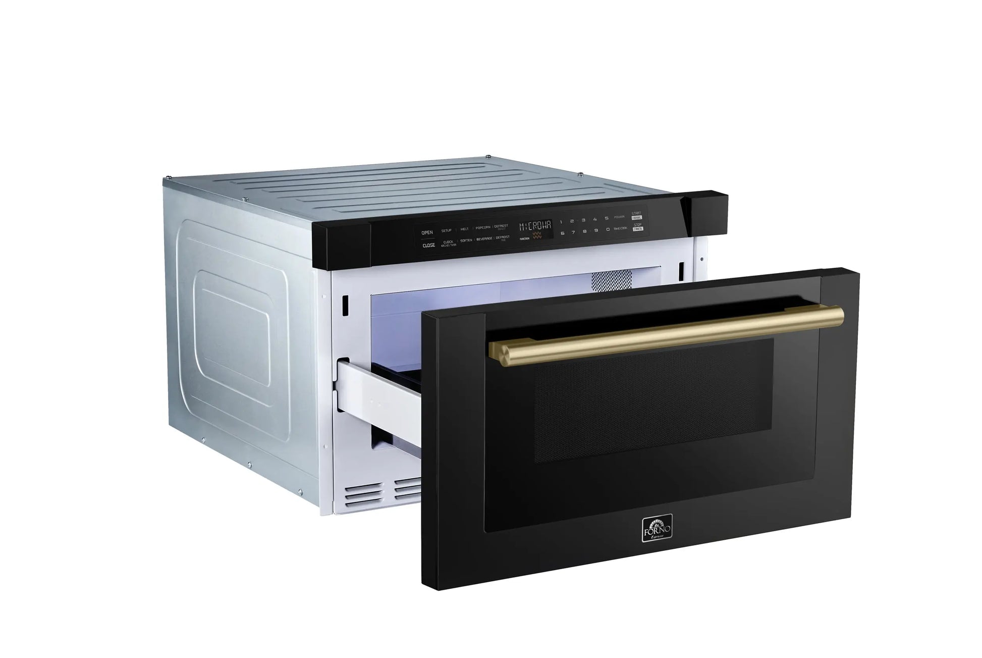 Forno Capoliveri Espresso 24-Inch Microwave Drawer, Black, 1.2 cu.ft, 1500 Watts, Built-In, Touch Control LCD Display, Auto-Touch Open/Close FORNO