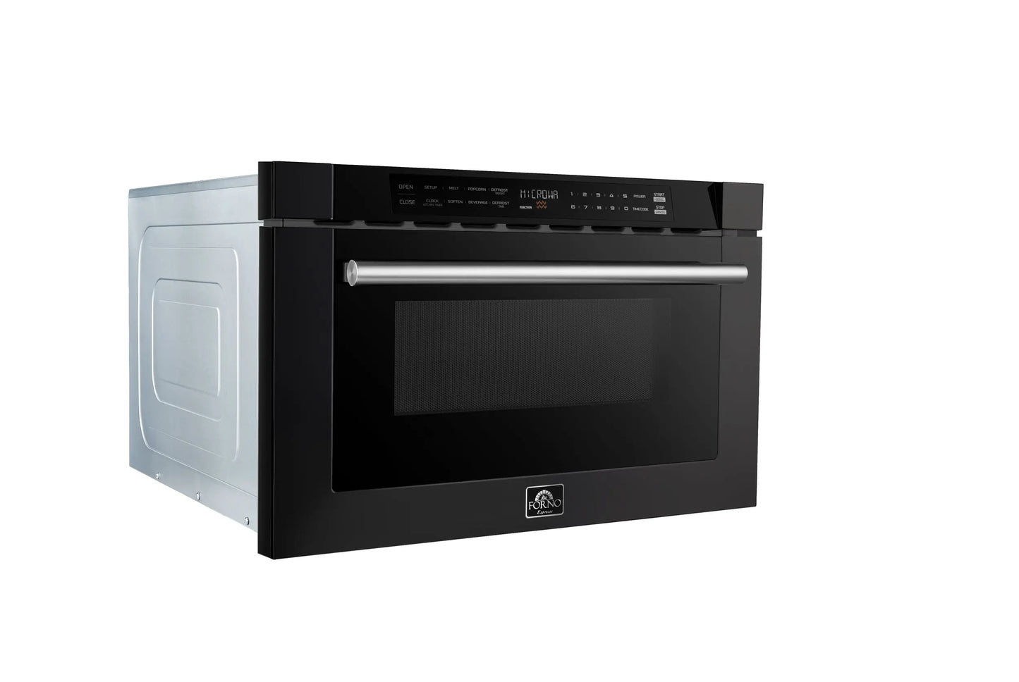 Forno Capoliveri Espresso 24-Inch Microwave Drawer, Black, 1.2 cu.ft, 1500 Watts, Built-In, Touch Control LCD Display, Auto-Touch Open/Close FORNO